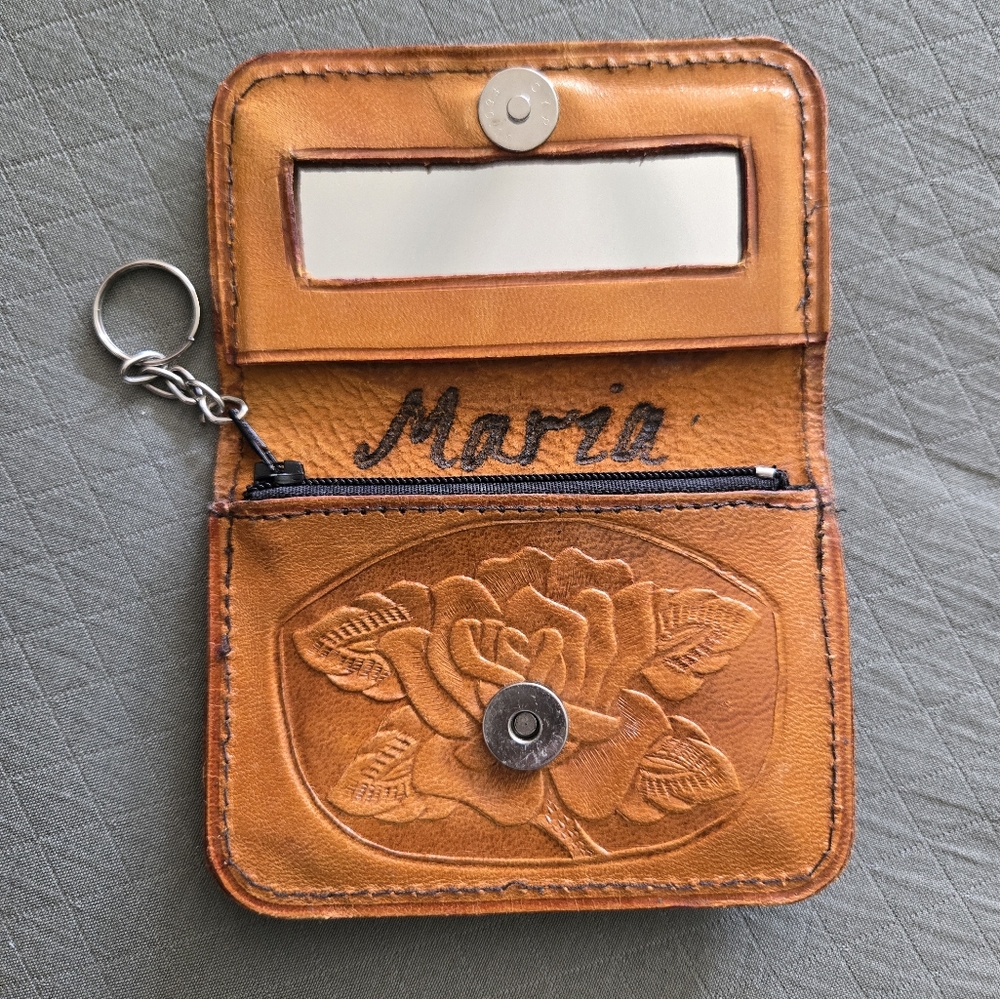 Leather Wallet with Rose embossed design Maria